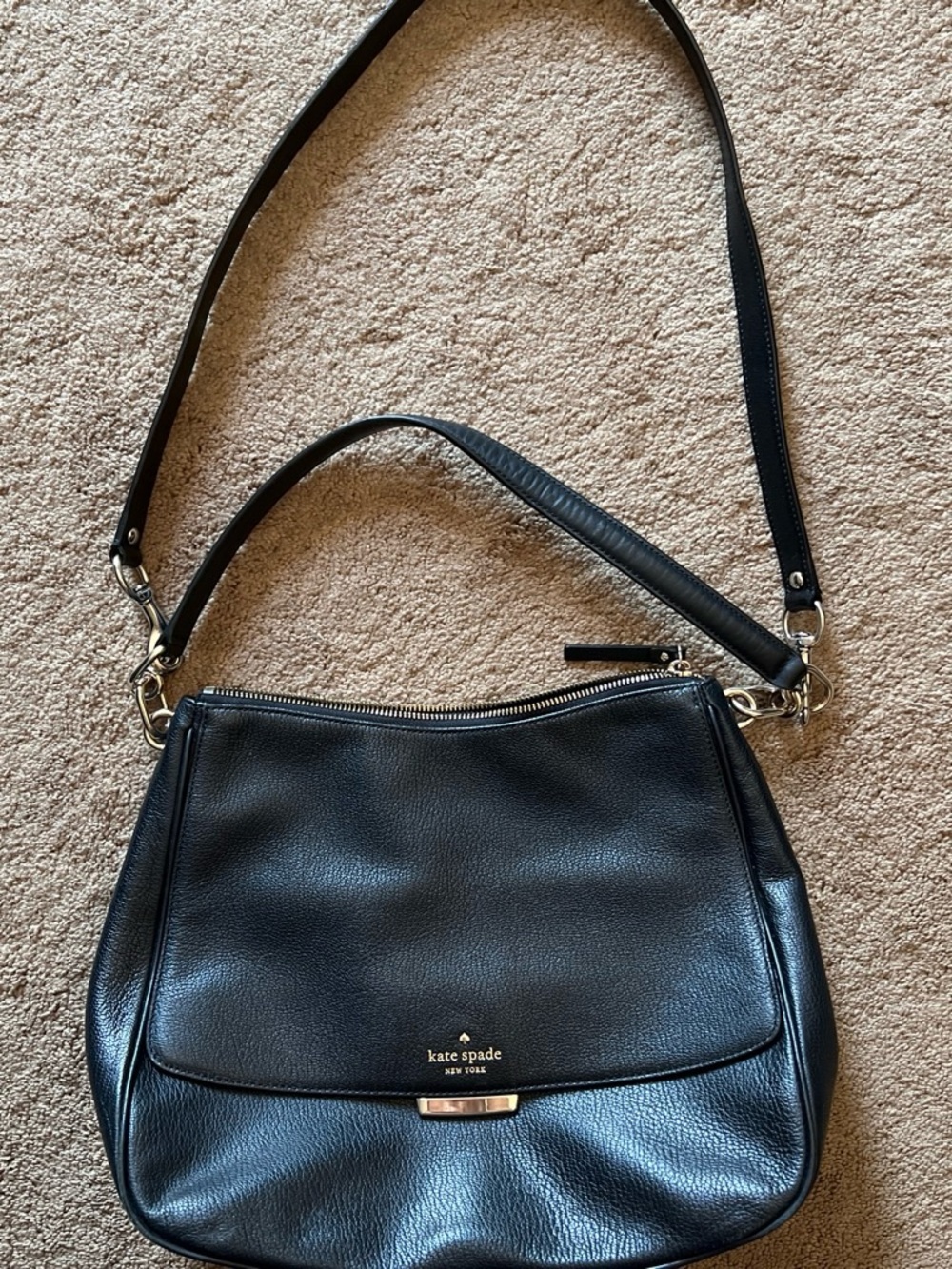 kate spade Black Pebbled Leather Shoulder Bag with Gold Accent